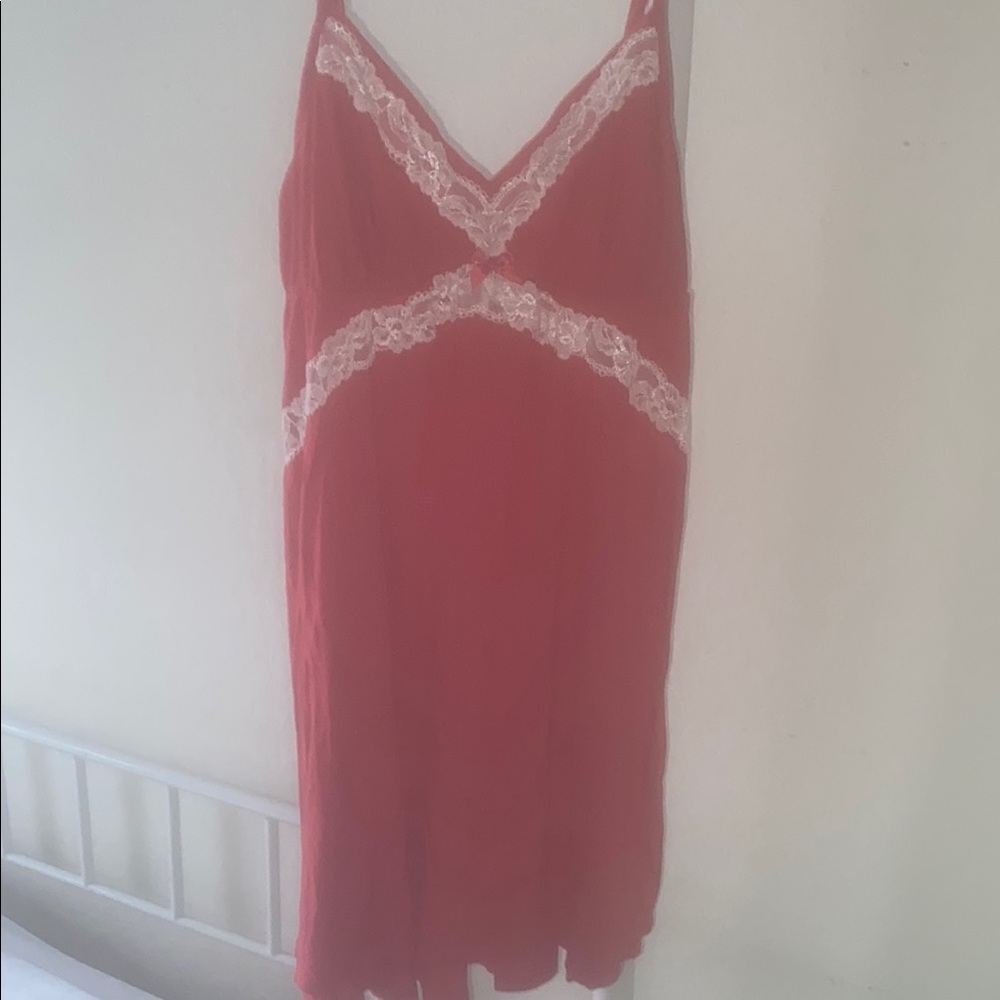 Victoria's Secret Red and White Lace Chemise